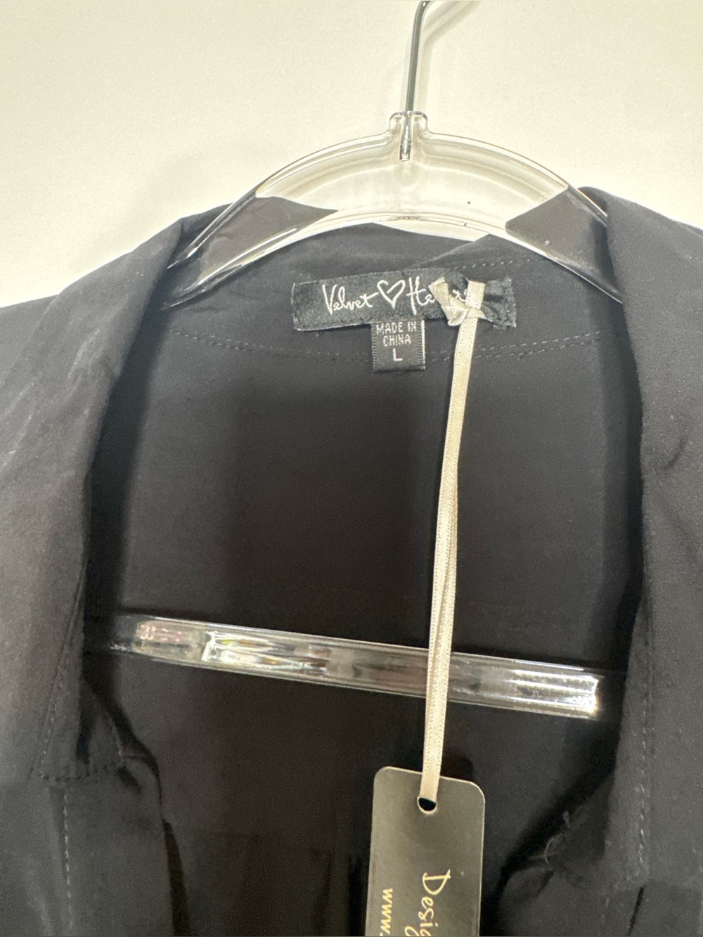 Velvet Heart Black long sleeve Button-Front tie-knot blouse size large casual - Picture 2 of 5